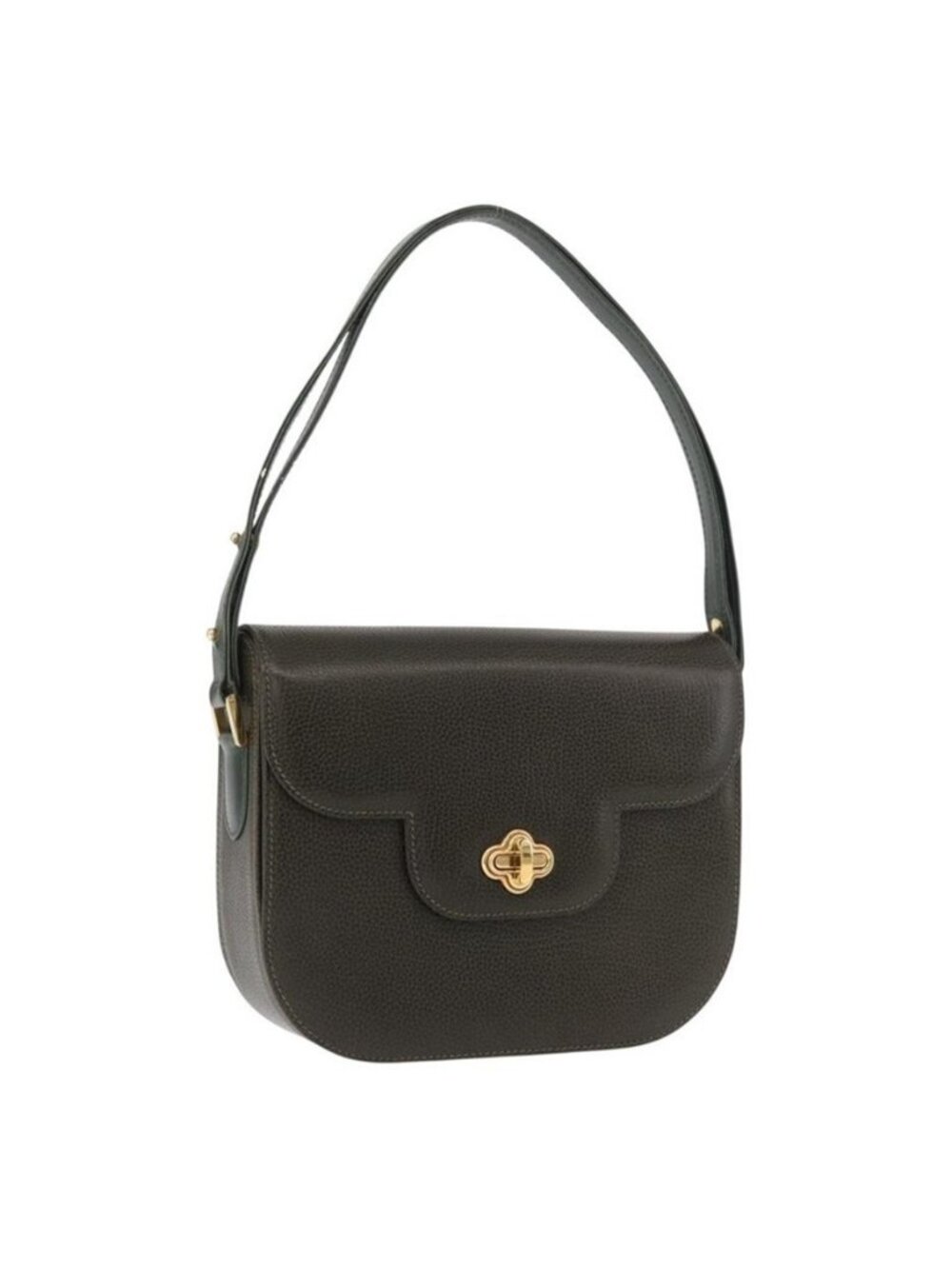 Authentic BALLY Shoulder Bag Leather Green Gold